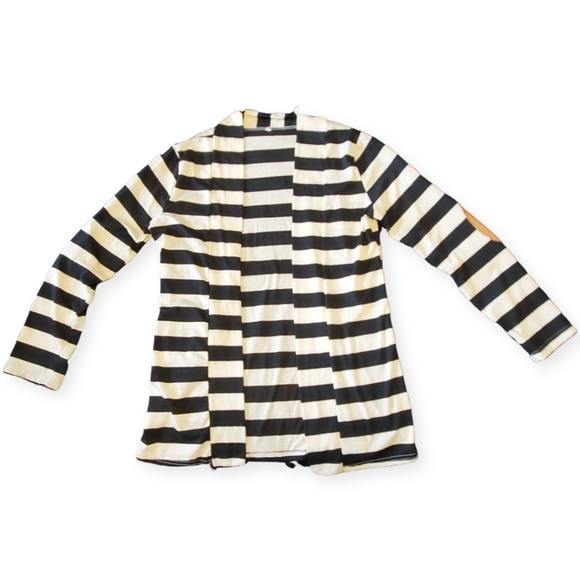 Women's Black and White Striped Cardigan with Elbow Patches - Picture 4 of 4